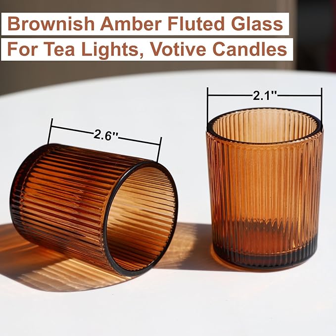 VOHO 24pcs Votive Candle Holders Bulk Wedding Centerpieces for Tables, Amber Tea Lights Candle Holder for Home/Fall Decor, Glass Ribbed Votive Candle Holder Gift Idea