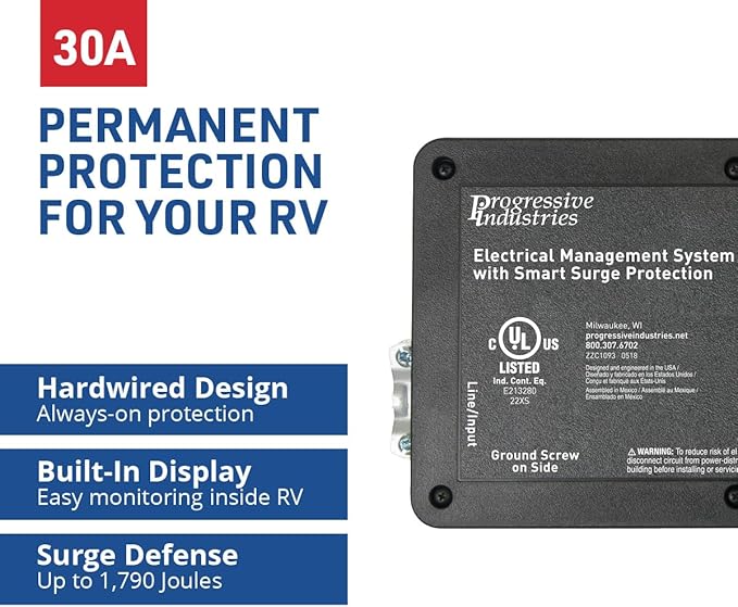 Progressive Industries EMS-LCHW30 Heavy Duty RV Surge Protector, Black, 30 Amp