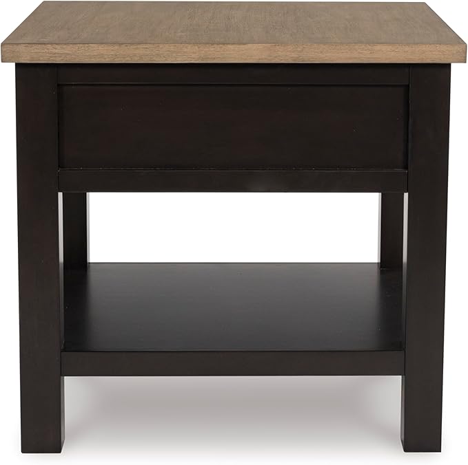 Signature Design by Ashley Drazmine Casual End Table with 1 Lower Shelf, Light Brown & Black