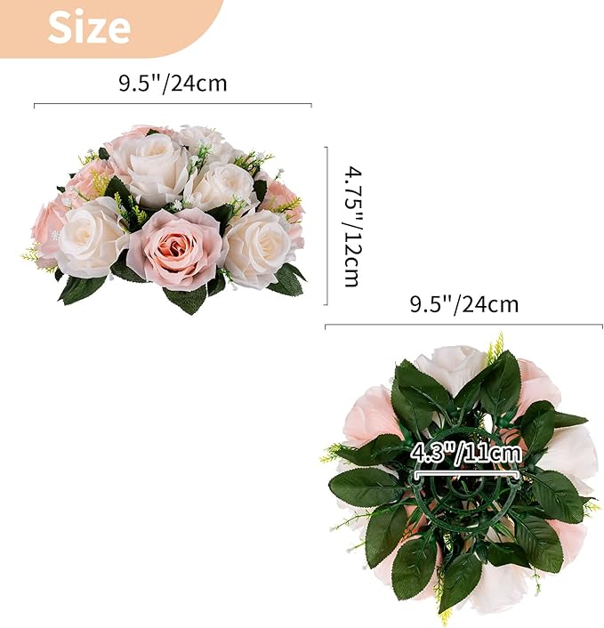 NUPTIO Flower Balls for Wedding Centrepieces - 10 Pcs 9.5in Diameter Artificial Flower Ball Arrangement Bouquet Peachy Pink & Creamy White Fake Rose Flowers Party Centerpieces for Weddings Tables
