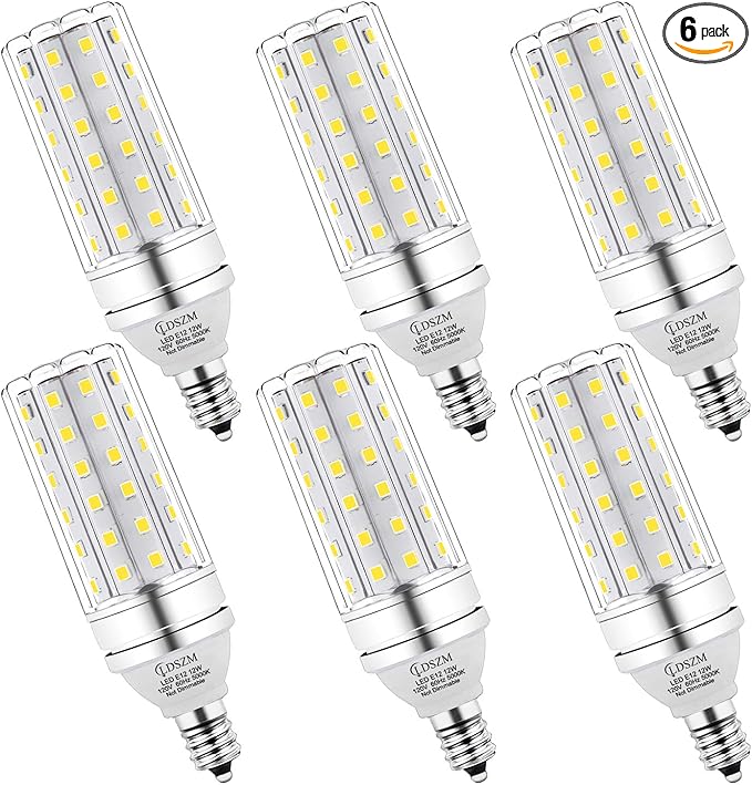 E12 LED Bulbs 12W Candelabra led Light Bulb,100 Watt Equivalent 1200lm Daylight White 5000K E12 Base LED Chandelier Light Bulbs Non-Dimmable LED Corn Bulbs, Pack of 6