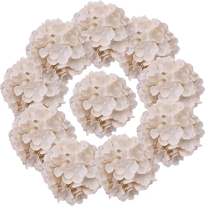 AVIVIHO Beige Hydrangea Artificial Flowers Bulk Pack of 10 Fake Flowers Hydrangea Silk Flowers with Stems for Western Boho Decor,Home,Wedding Party DIY Pampas Grass Florals Arrangement Decoration