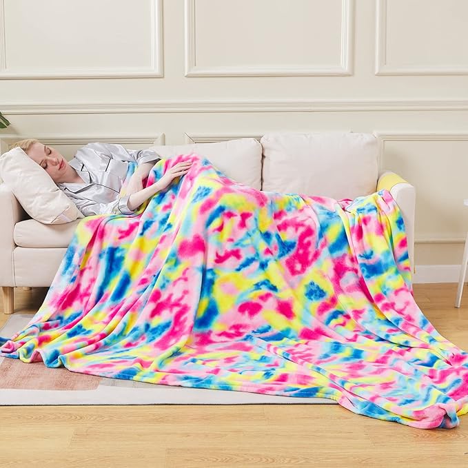Colorful Blanket Twin Size- Premium Lightweight Anti-Static Rainbow Throw Soft Couth Sofa Cozy Warm Flannel Blankets Plush Gift for Daughter Mom, Bedroom Decor 66" x 90"(Rainbow Twin)
