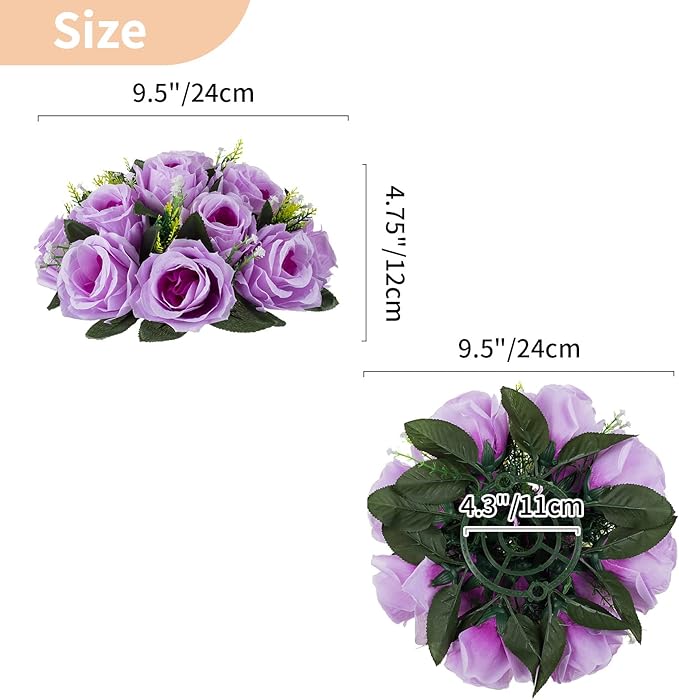NUPTIO Artificial Flower Centrepieces for Tables - 2 Pcs Lilac Fake Flowers Roses Balls 9.5in Diameter - Silk Faux Rose Arrangement for Wedding Party Centerpiece Table Decor