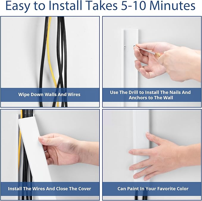 47in TV Cord Hider, YCLYC Cord Hider for Wall Mount TV, Large Cable Hider, Paintable Wire Covers for Cords, Cable Management Cord Organizer, Wire Hiders for TV on Wall 3*L15.7in W2in H0.7in, White