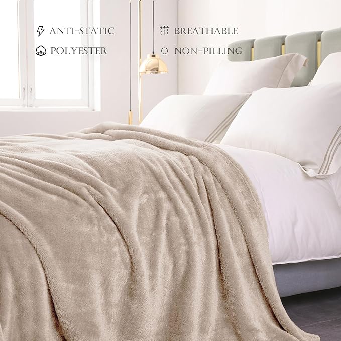 Exclusivo Mezcla Plush Fuzzy Fleece Bed Blanket King Size, Super Soft, Fluffy and Warm Blankets, Suitable for All Seasons (Camel, 90x104 Inches)