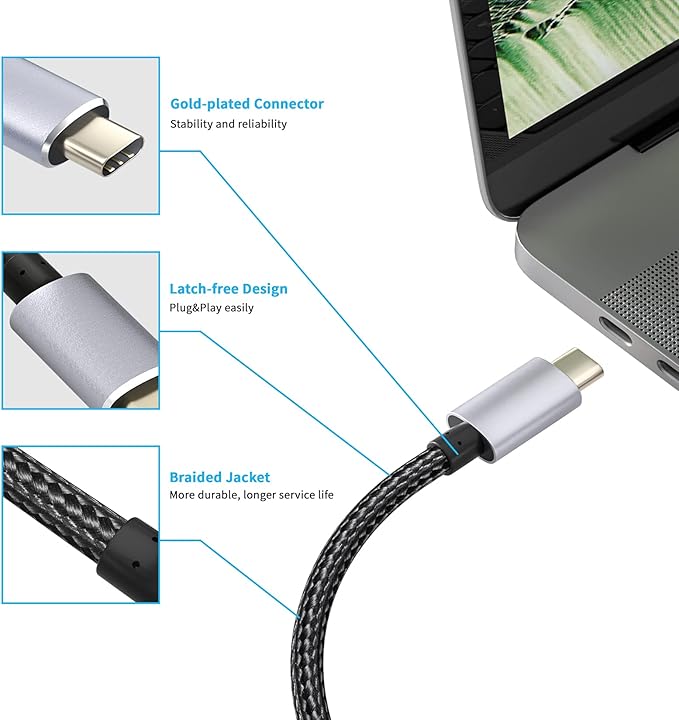BolAAzuL USB-C to Displayport Cable 8K 6ft/1.8m, Braided USB Type C (Thunderbolt 3 Compatible) to DP 1.4 Cable Support 8K@60Hz 4K@144Hz for MacBook Pro/Air,iMac,iPad Pro 2020,XPS,Galaxy S20