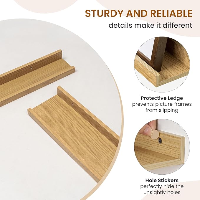 Axeman Picture Ledge Shelf, Floating Shelves for Wall Decor Storage Set of 6, 55 inch Floating Wall Mounted Shelves, Shelves with Lip for Living Room, Bedroom, Nursery, Bathroom, Kitchen, Oak