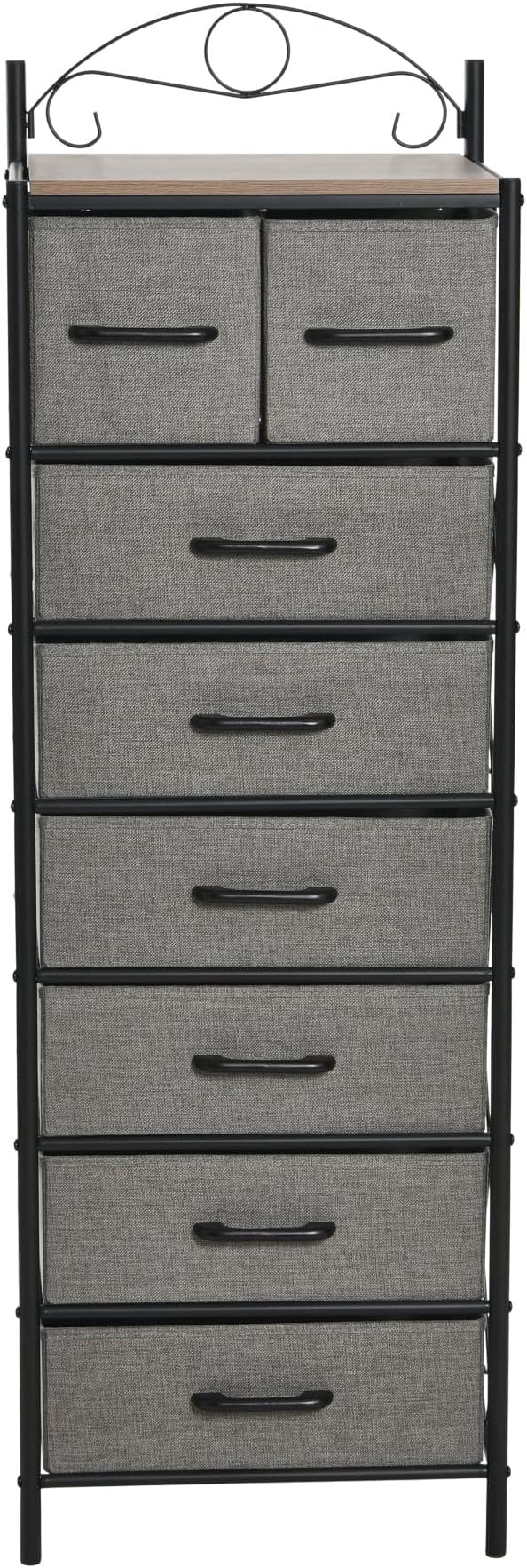 Household Essentials Victoria Dresser Tower Storage Organizer with 8 Drawers Black Metal Frame and Ashwood Rustic Wood Grain Top