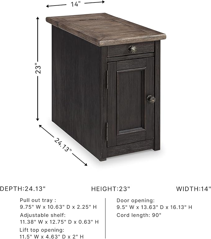 Signature Design by Ashley Tyler Creek Rustic Chair Side End Table with Pull-Out Tray & USB Ports, Brown