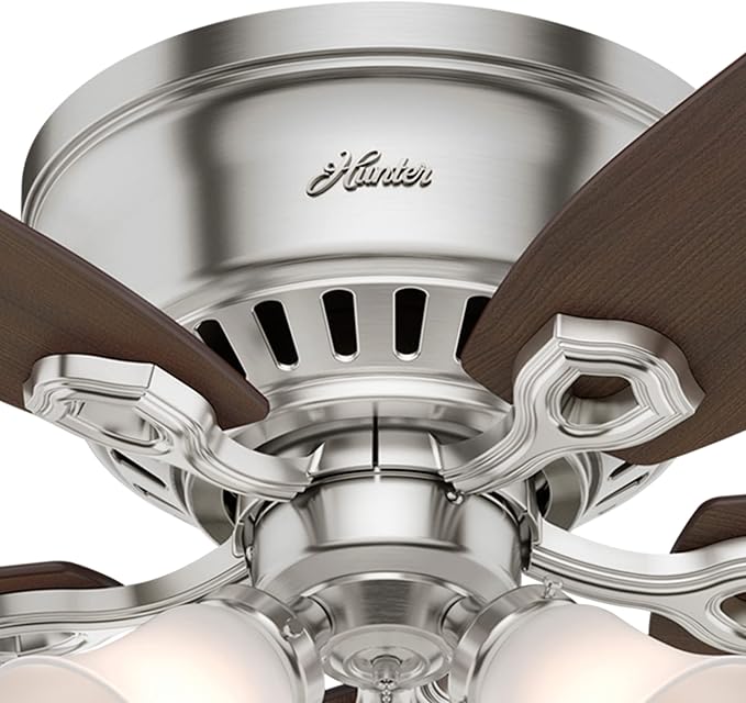 Hunter 52 inch Indoor Ceiling Fan with LED Lights - Ceiling Fan with Pull Chain, For Bedroom, Living Room, or Kitchen, Low Profile Mount, No Remote, 5 Blades - Builder 53328, Brushed Nickel