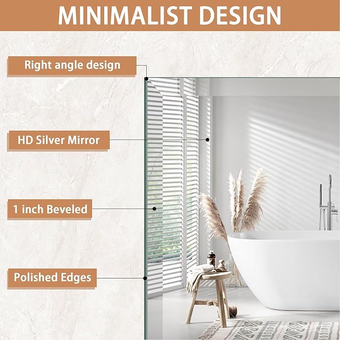 Frameless Mirror for Bathroom Vanity,24x32in Wall Mounted Mirrors for Over Sink Decorative Rectangular Frameless Mirror,With Polished Edge,Hangs Horizontally Or Vertically,Entryways,Room,Shatterproof