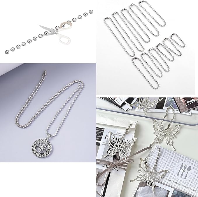 4 Pack Ceiling Fan Pull Chain Extender,Each Chain Length 39-inch(1 Meter) with 8 Connectors,Standard 3 mm Diameter Beaded Ball, Fit for Ceiling Fans and Light Fixtures Factory Pull,Silvery