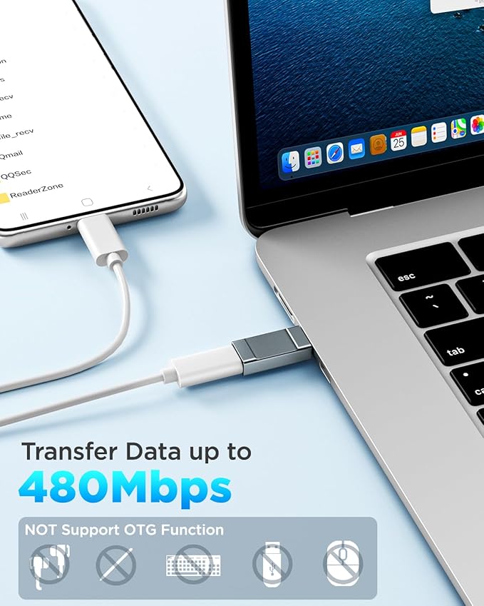 Lightning Female to USB C Male Adapter 2 Pack Lightning to USBC Adapter for iPhone 15/15 Pro,Samsung S24/23, Support Charging/Data Transfer Lightning to USB C Adapter, Not for Audio/OTG,Grey