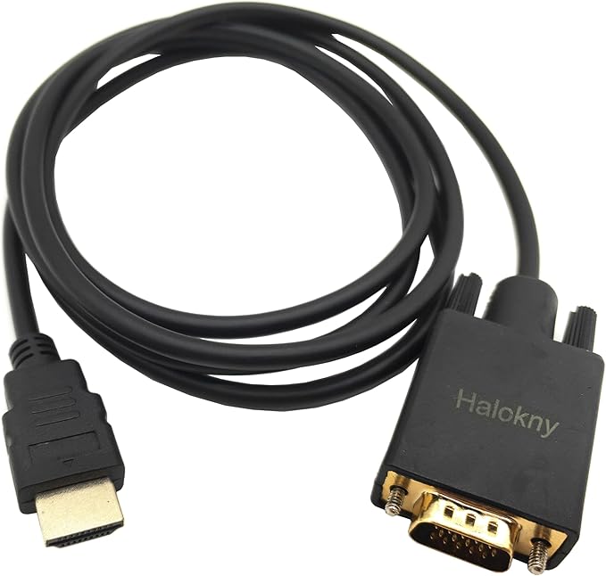 Halokny HDMI to VGA Adapter Cable, 6ft/1.8m Gold-Plated 1080P HDMI Male to VGA Male Active Video Converter Cord Support Notebook PC DVD Player Laptop HDTV to D-SUB HD 15 Pin VGA Monitors Projector