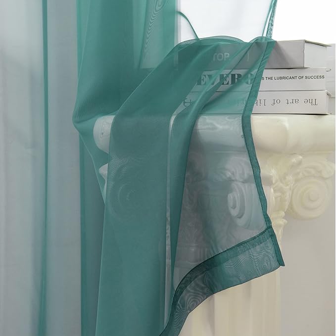 HUTO Dark Teal Green Sheer Curtains 45 inches Long for Bedroom Top Rod Pocket Sheer Window Panels Curtains for Nursery Living Room 52 by 45 Inch Length Set of 2