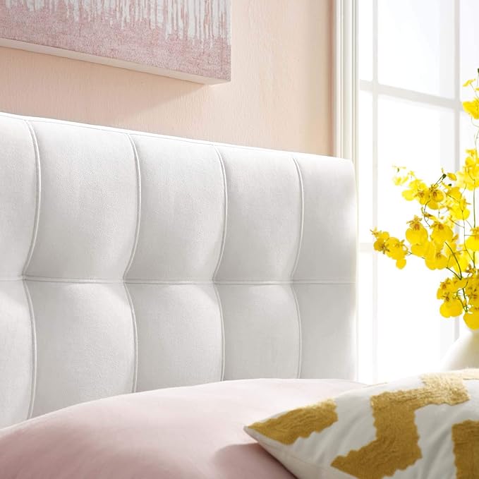 Modway Lily Biscuit Tufted Twin Performance Velvet Headboard, White