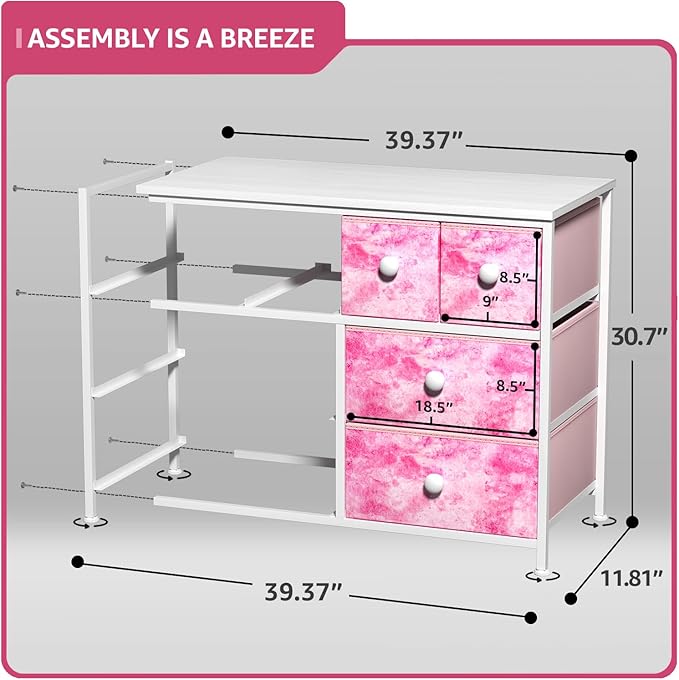 Sorbus Fabric Dresser for Kids Bedroom - Chest of 8 Drawers, Storage Tower, Clothing Organizer, for Closet, for Playroom, for Nursery, Steel Frame, Fabric Bins - Knob Handle (Tie-dye Pink)