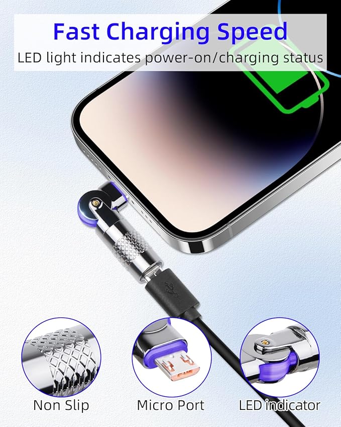 RIIEYOCA USB C Female to Micro USB Male 180 Degree Rotating Connector,Type C to Micro USB 90 Degree Right Angle Adapter,Fast Charger,Data Transfer,5V 3A 480Mpbs for Mobile Phones,Computers,etc(2-Pack)