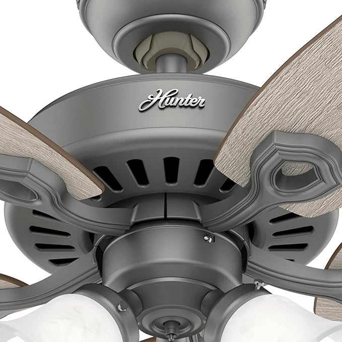 Hunter 52 inch Indoor Ceiling Fan with LED Lights - Ceiling Fan with Pull Chain, For Bedroom or Living Room, Standard Mount, No Remote, 5 Blades, Includes Bulbs - Builder Plus 51110, Matte Silver