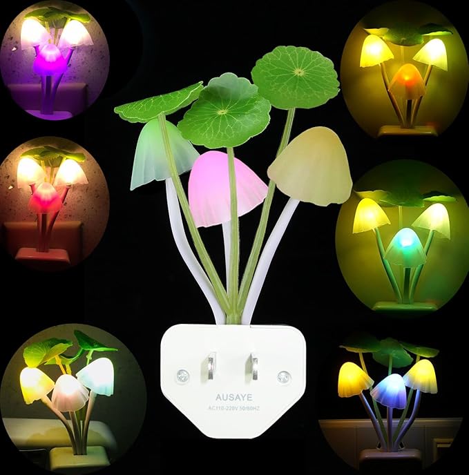 Color Change Led Night Light w/Smart Sensor, Plug-in Night Lights for Kids Adults Cute Mushroom Night Light Lamp Bedroom Home Decor Light Wall Lamps NightLight