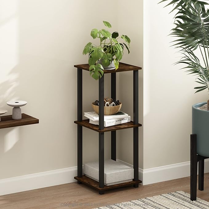Furinno SIMPLISTIC Side Table Set of 2, 2-Tier End Table, Nightstand, Night Stand, Bedside Table, Easy Assembly, for Living Room, Bedroom, Amber Pine