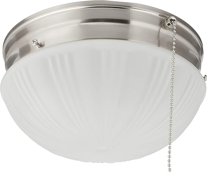 Westinghouse 6721000 Two-Light Flush-Mount Interior Ceiling Fixture with Pull Chain, Brushed Nickel Finish with Frosted Fluted Glass, Diameter: 8.75 Inches
