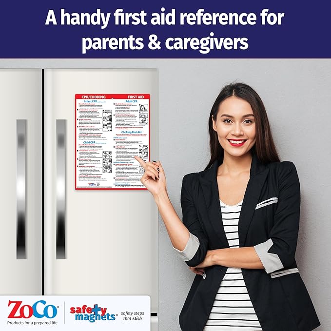 Safety Magnets by ZOCO – CPR & Choking Fridge Magnet (10-Pack) – First Aid Instructions for Infants, Children, & Adults – Heimlich Maneuver Laminated Card 8.5" x 11"