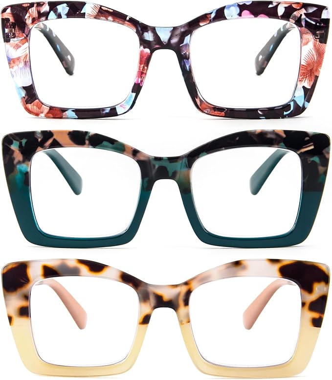 REAVEE Oversized Square Reading Glasses Oprah Style for Women, Blue Light Blocking Large Frame Computer Readers Spring Hinge
