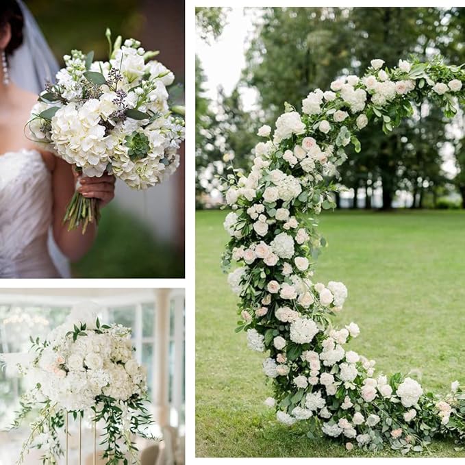 White Hydrangea Artificial Flowers Bulk, 40 Pcs Faux Hydrangea Flowers Heads, Artificial Fake Silk Hydrangea Flowers with Stems, White Flowers Artificial for Decoration Wedding Décor