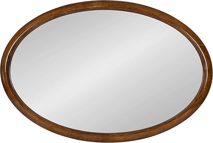 Kate and Laurel Pao Traditional Oval Wood Framed Wall Mirror, 24 x 36, Walnut Brown, Decorative Mirror for Wall