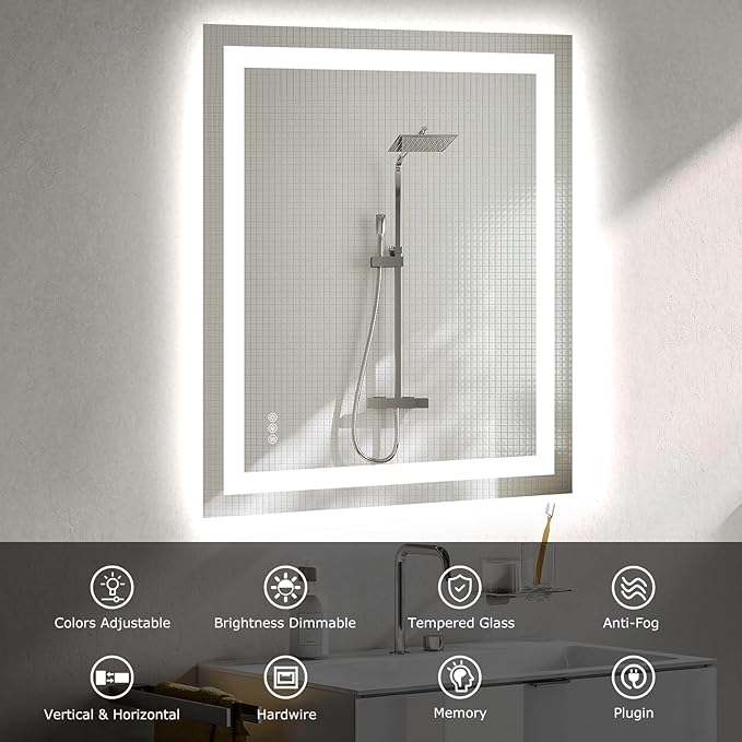 30X36 LED Bathroom Mirror with Lights, Anti-Fog, Dimmable, Backlit + Front Lit, Smart Bathroom Vanity Mirror, Memory Function, Shatterproof, Tempered Glass (Horizontal/Vertical)