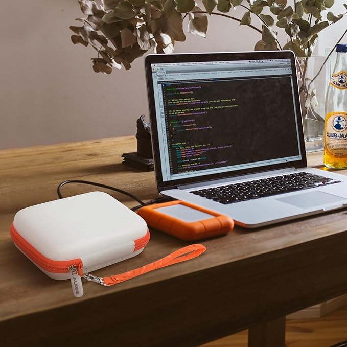 Case Compatible with LaCie Rugged Mini 1TB/ 2TB/ 4TB/ 5TB External Hard Drive Portable HDD, Storage Holder for Hard Drives for Mac and PC Computer & USB 3.0 2.0 Cable SD Cards (White)