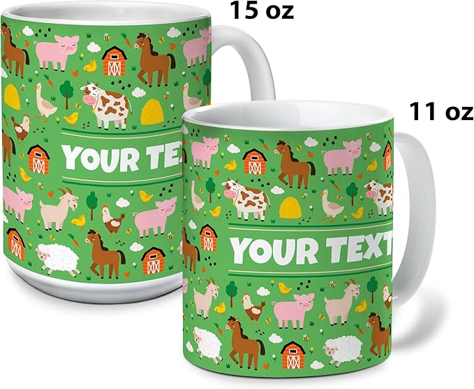 Personalized Mug for Kids - Farm Animals - Custom Name/Text, Ceramic Hot Chocolate/Cocoa/Coffee Cup for Boys/Girls, Birthday/Christmas/Holiday Gift - 15 oz, Navy Blue Handle