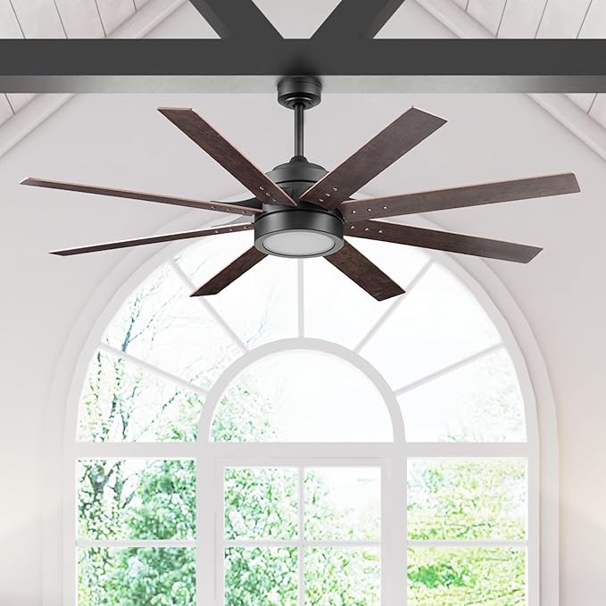 Honeywell Ceiling Fans Xerxes Modern 62 Inch Ceiling Fan with Light, Remote Control Fan, LED Indoor Fan with 8 Blades, Dark Elm and Rough Pine Blade Finish Options, Bronze (50609-01)