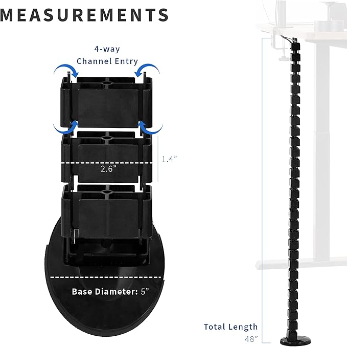 VIVO Under Desk Vertebrae Cable Management Kit, Adjustable Quad Entry Flexible Cord Organizer for Home Office, Black, DESK-AC01C