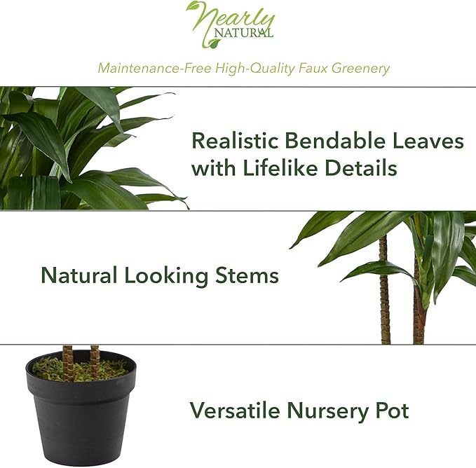 Nearly Natural 48in. Dracaena Artificial Plant with Green Real Touch Leaves - Lifelike Indoor Décor