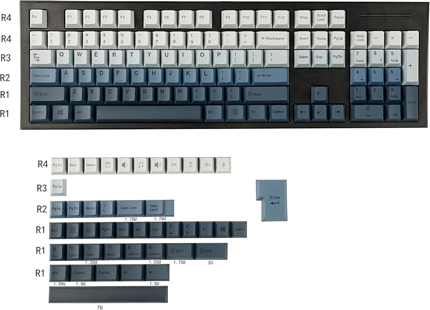 YMDK PBT Gradient Keycaps Cherry Profile Dye Sub Mac Keyset for ANSI ISO 104 TKL GK61 96 75 GMMK NCR80 Mx 1.7mm