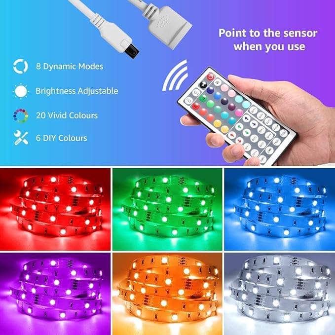 Lepro RGB LED Strip Lights, Christmas Decor, 16.4ft Flexible LED Light Strip, 5050 SMD LED, Color Changing Rope Light with Remote Controller and 24V Power Supply for TV Backlight, Home, Bedroom, Bar