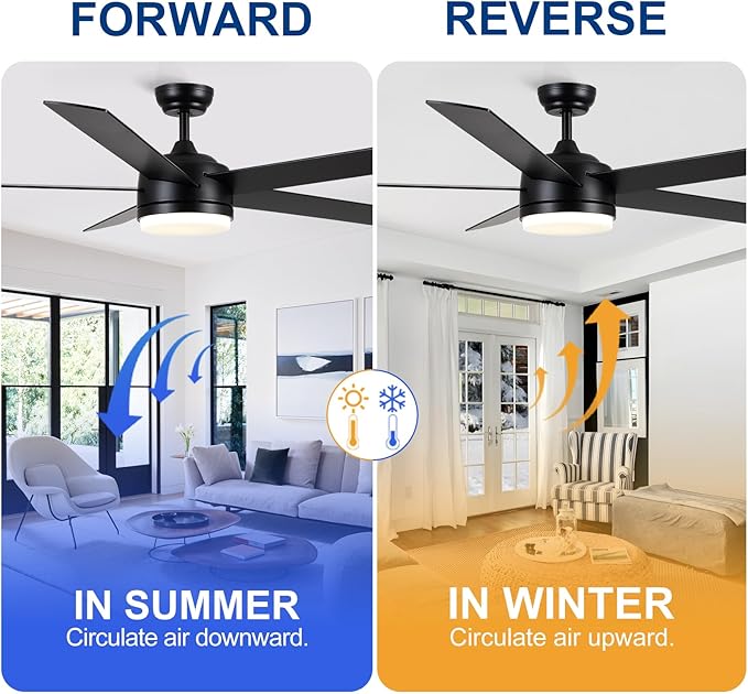 YUHAO 60 Inch Black Ceiling Fan with Light and Remote Control.Noiseless,Dimmable,3CCT,6 Speeds Reversible, DC Ceiling Fans for Indoor or Covered Outdoor