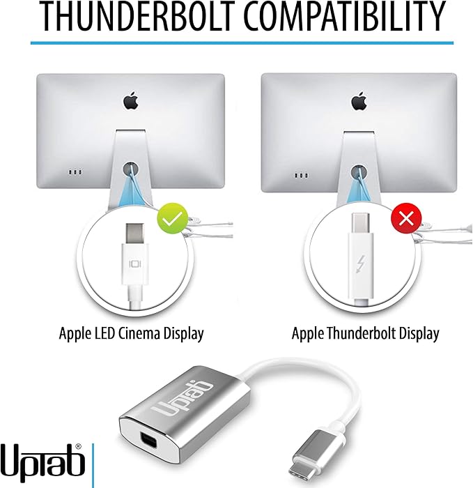 USB C to Mini DisplayPort Adapter UPTab 4K@60Hz USB-C Thunderbolt 3 to MDP Adapter with Power Port for New M4 MacBook Pro/Air, iPad Pro, Mac mini M4, iMac, and More (Silver)
