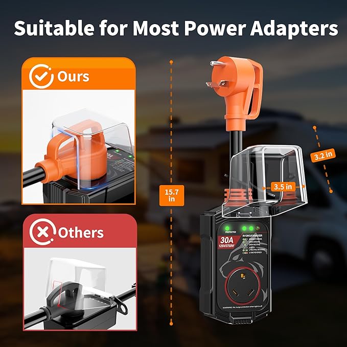 Vehiker 16000 Joules-RV Surge Protector 30 Amp, RV Power Surge Voltage Protection, RV Adapter Plug for Camper, Circuit Analyzer for Travel Trailers with Waterpoof Cover(Orange)