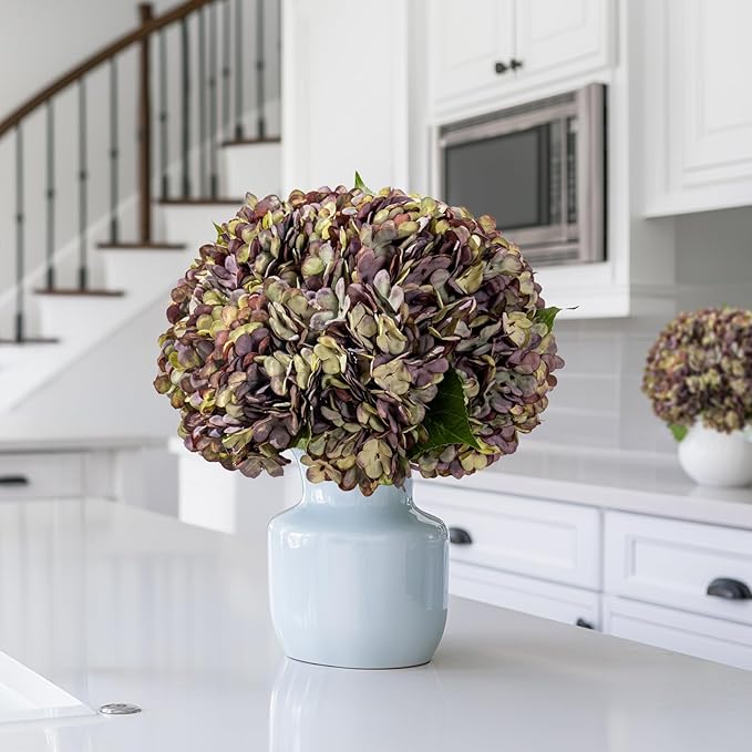 10PCS Fake Hydrangea Artificial Flowers Hydrangea Bouquet for Home Wedding Bridal Bouquet Office Party Table Centerpiece DIY Floral Decor (Autumn Purple)