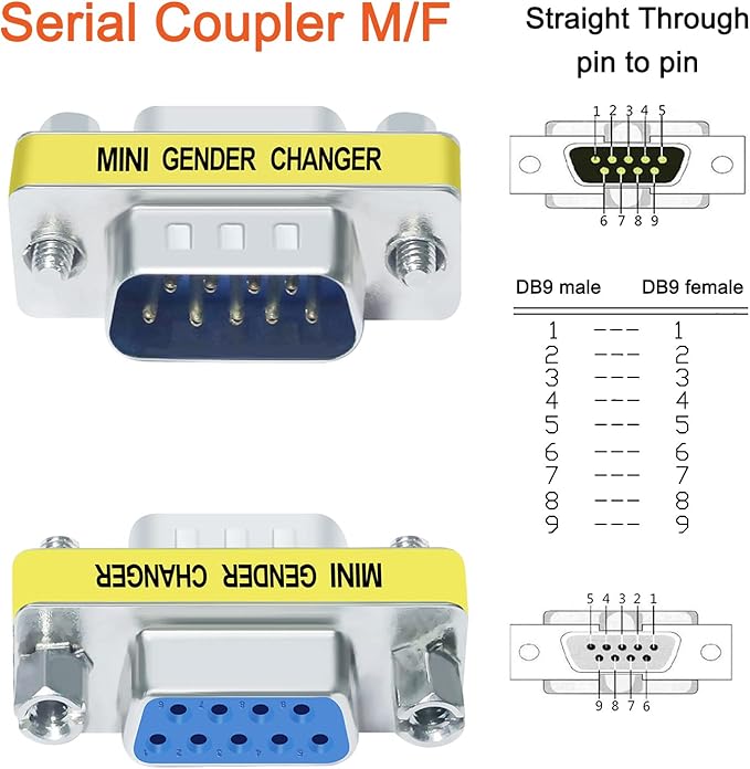 DTECH Serial Adapter 3-Pack (DB9 F-F, M-F, M-M), Mini Size RS232 Coupler, Female to Male 9 Pin Connector, for PC Computer Data Transfer