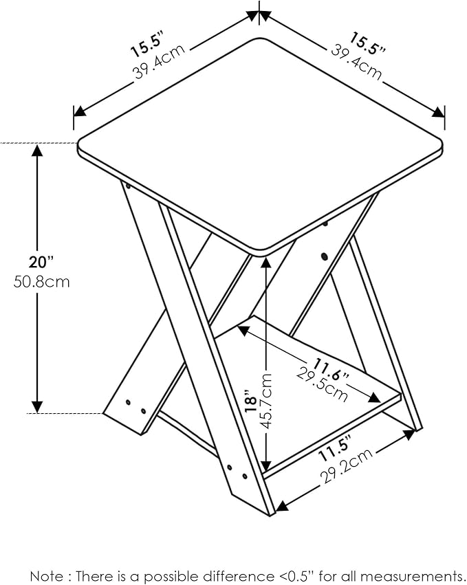 FURINNO Modern Simplistic End Table, 1-Pack Without Tray, Espresso