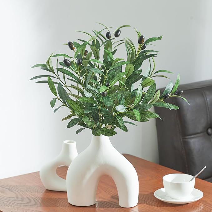 10 PCS 18 Inch Olive Tree Branches Greenery Stems Artificial Plants Faux Olive Branch for Vase Realistic Green Stem Home Decor Indoor