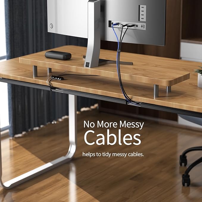 Delamu 6 Pack Safe & Tidy Black Cable Management Solution - Protect Kids & Pets with Home Office Cable Management Under Desk, Cable Organizer, Cable Management Kit, Cord Organizer for Desk, 15.7in x 6