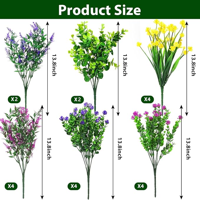 Artificial Plants Outdoor, 20PCS Artificial Flowers, UV Resistant Fake Flowers, Faux Flowers for Outdoor Planters for Front Porch Pot Decor