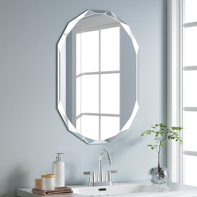 Silver Wall Mirror-Beveled Edge Frameless Mirror for Bathroom, Vanity, Bedroom, Rectangle Mirrors（19.5X27.6inch）