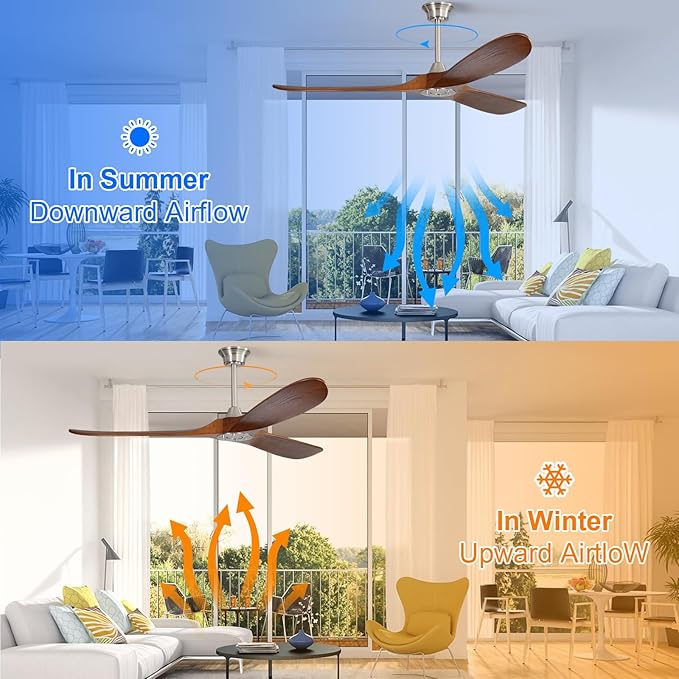 Sofucor 60 Inch Ceiling Fan No Light, Solid Wood Ceiling Fans Without Lights for Indoor/Outdoor, Remote Control, Reversible DC Motor, 3 Blades Modern Ceiling Fans for Patio, Living Room, Farmhouse
